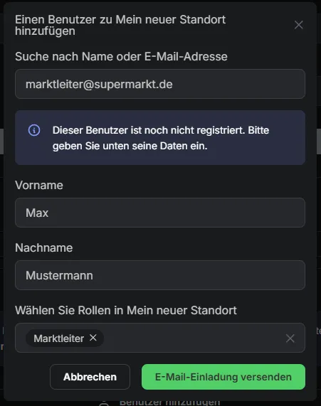 Add new user to and organisation or location